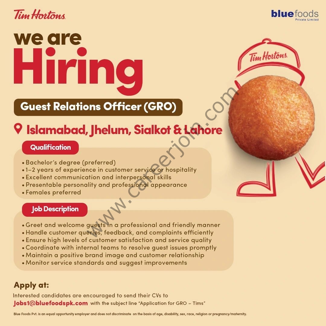 Tim Hortons Jobs Guest Relations Officer (GRO) 2