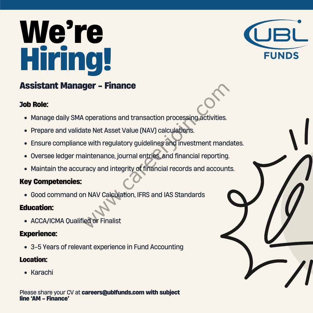 UBL Funds Jobs Assistant Manager Finance 1