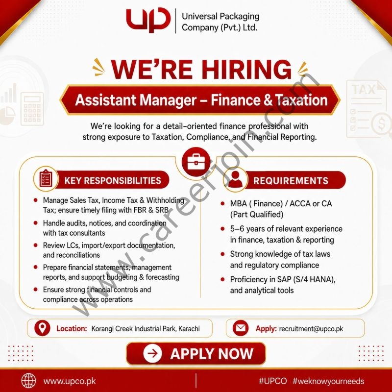 Universal Packaging Company Pvt Limited Jobs Assistant Manager Finance & Taxation 1