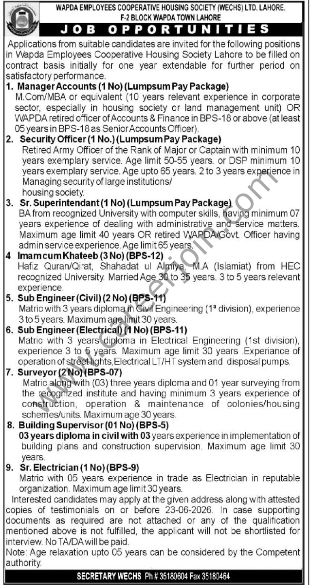 Wapda Employees Coorperative Housing Society Lahore Jobs 09 June 2026 Express Tribune 1