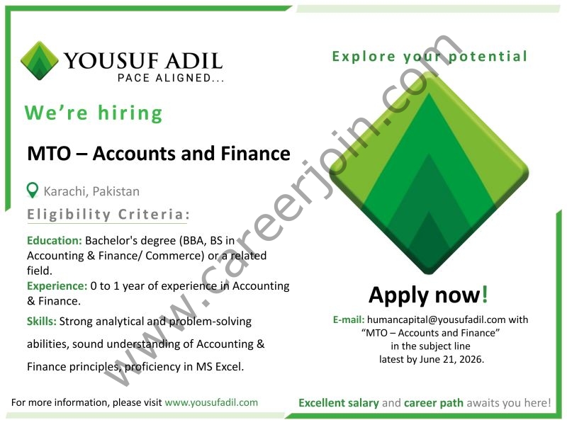 Yousuf Adil Chartered Accountants Jobs MTO Accounts and Finance 1
