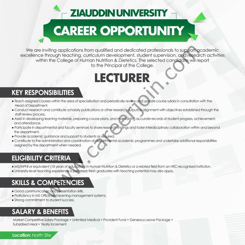 Ziauddin University Jobs Lecturer 1