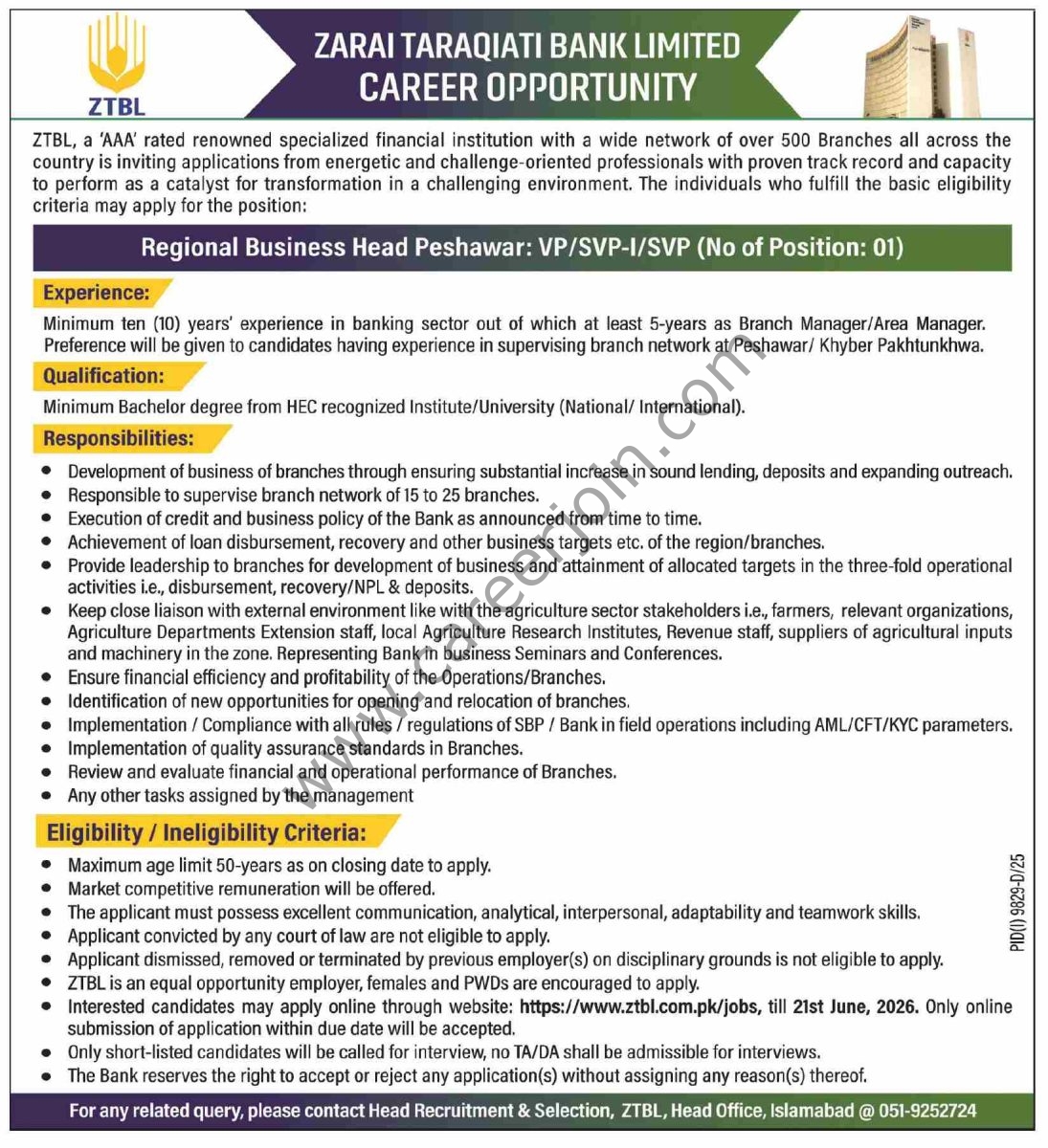 Zarai Taraqiati Bank Ltd ZTBL Jobs 07 June 2026 Dawn 1