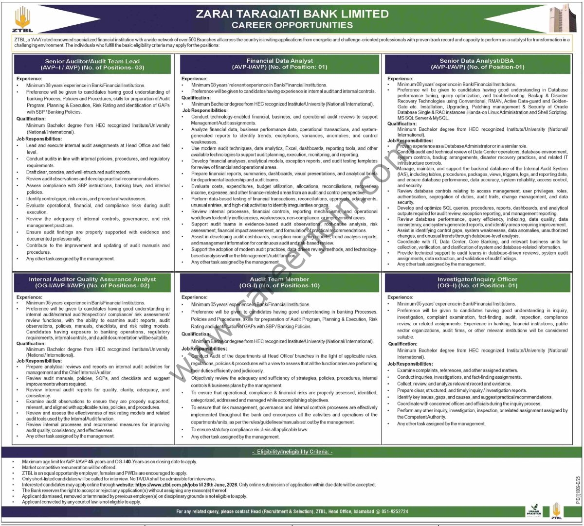 Zarai Taraqiati Bank Ltd ZTBL Jobs 14 June 2026 Dawn 01 1