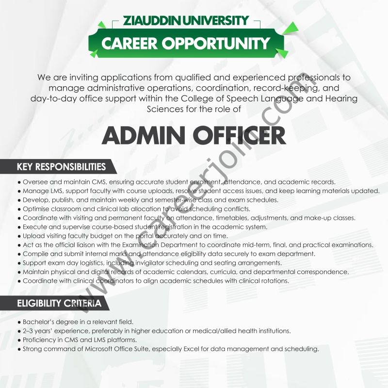 Ziauddin University Jobs Admin Officer 1