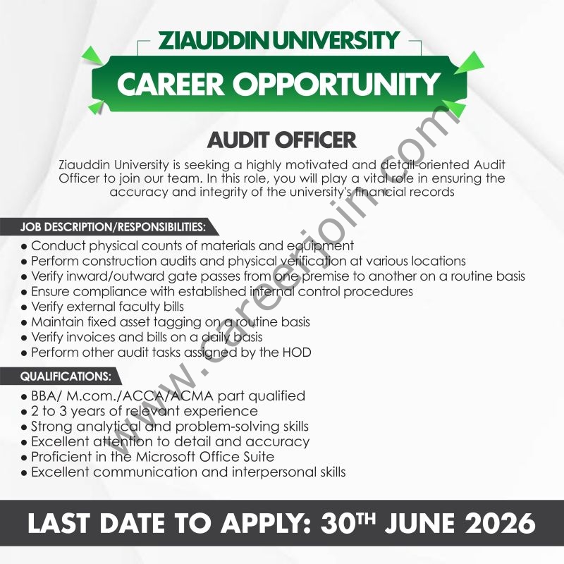 Ziauddin University Jobs June 2026 1