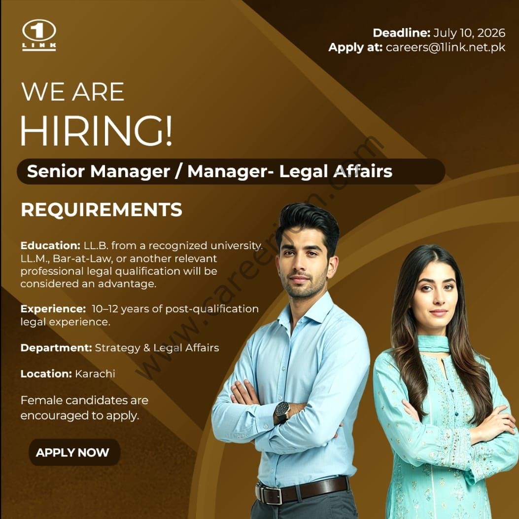 1Link Pvt Ltd Jobs Senior Manager / Manager Legal Affairs 1