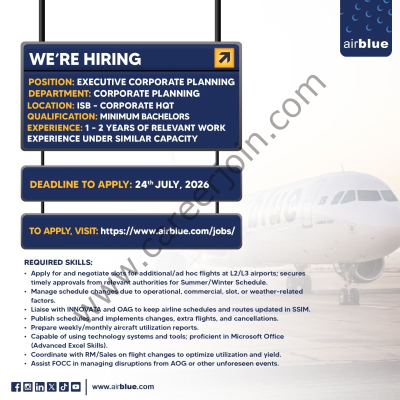 Airblue Pakistan Jobs Executive Corporate Planning 1