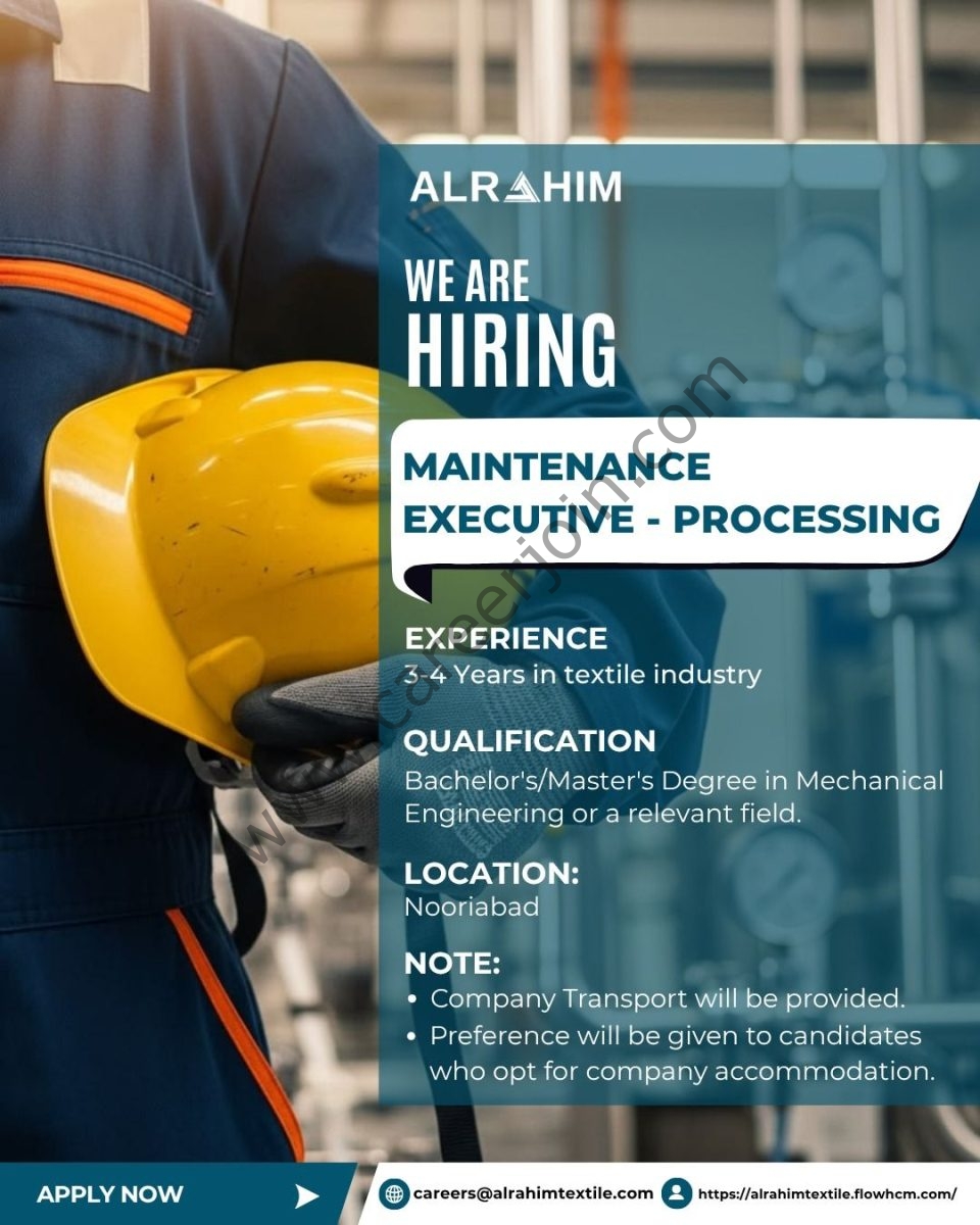 Al Rahim Textile Industries Jobs Maintenance Executive Processing  1
