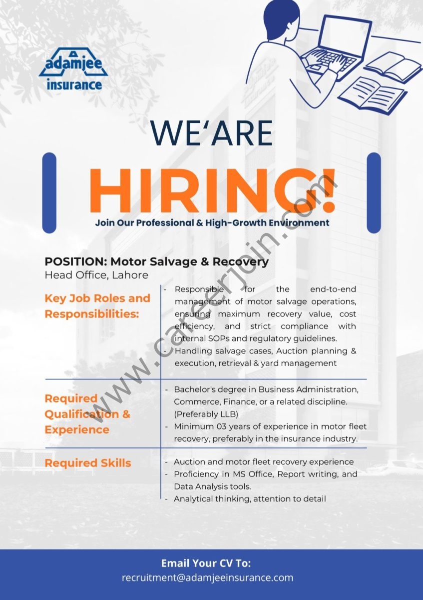 Adamjee Insurance Company Limited Jobs Motor Salvage & Recovery 1