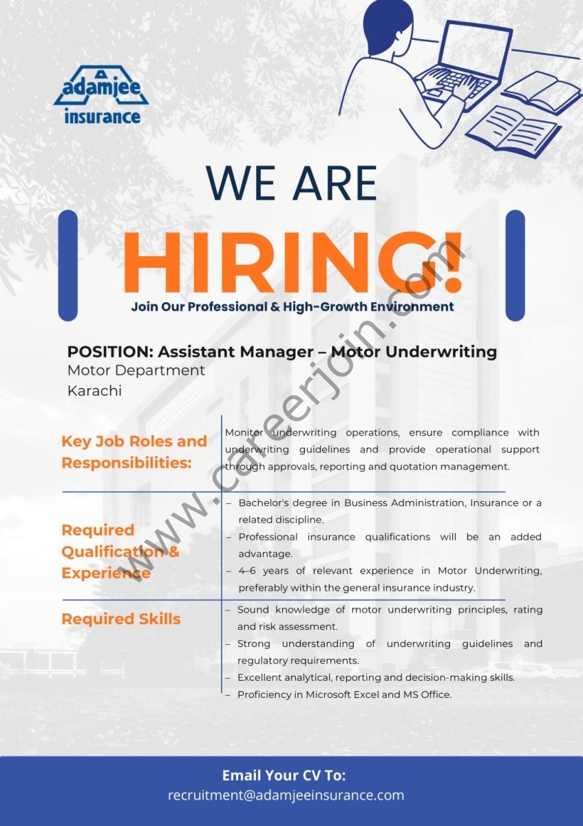 Adamjee Insurance Company Limited Jobs Assistant Manager Motor Underwriting 1