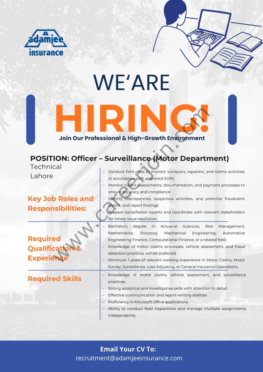 Adamjee Insurance Company Limited Jobs Officer Surveillance 1