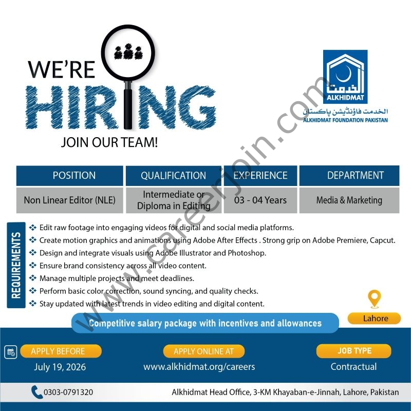Alkhidmat Foundation Pakistan Jobs Non-Linear Editor 1