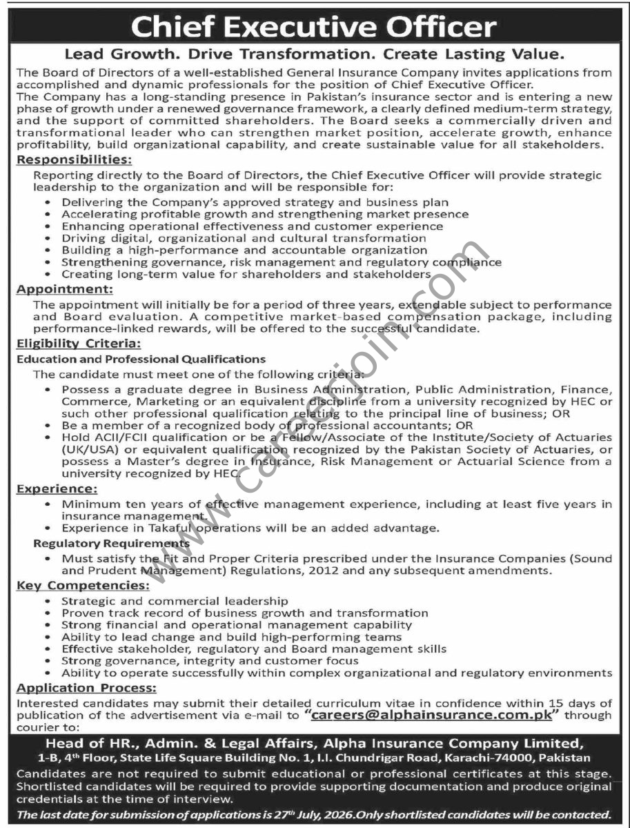Alpha Insurance Co Ltd Jobs 12 July 2026 Dawn 1
