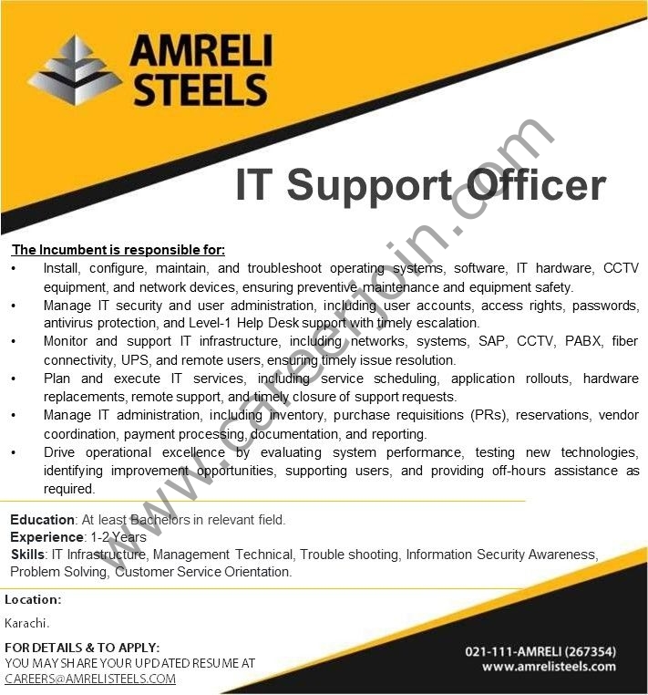 Amreli Steels Jobs IT Support Officer 1