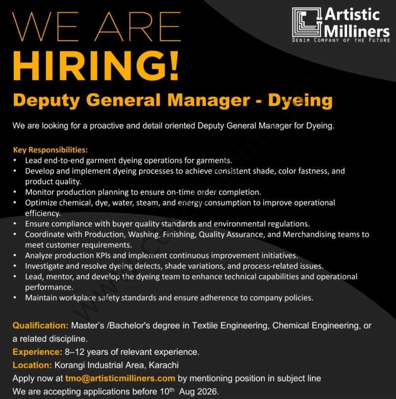 Artistic Milliners Pvt Ltd Jobs Deputy General Manager Dyeing 1