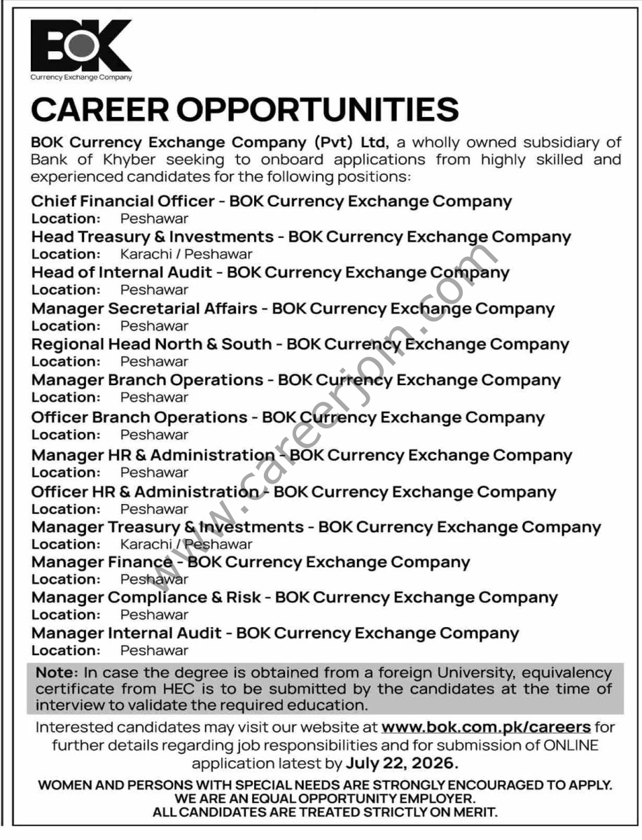 BOK Currency Exchange Co Pvt Ltd Jobs 08 July 2026 Dawn 1