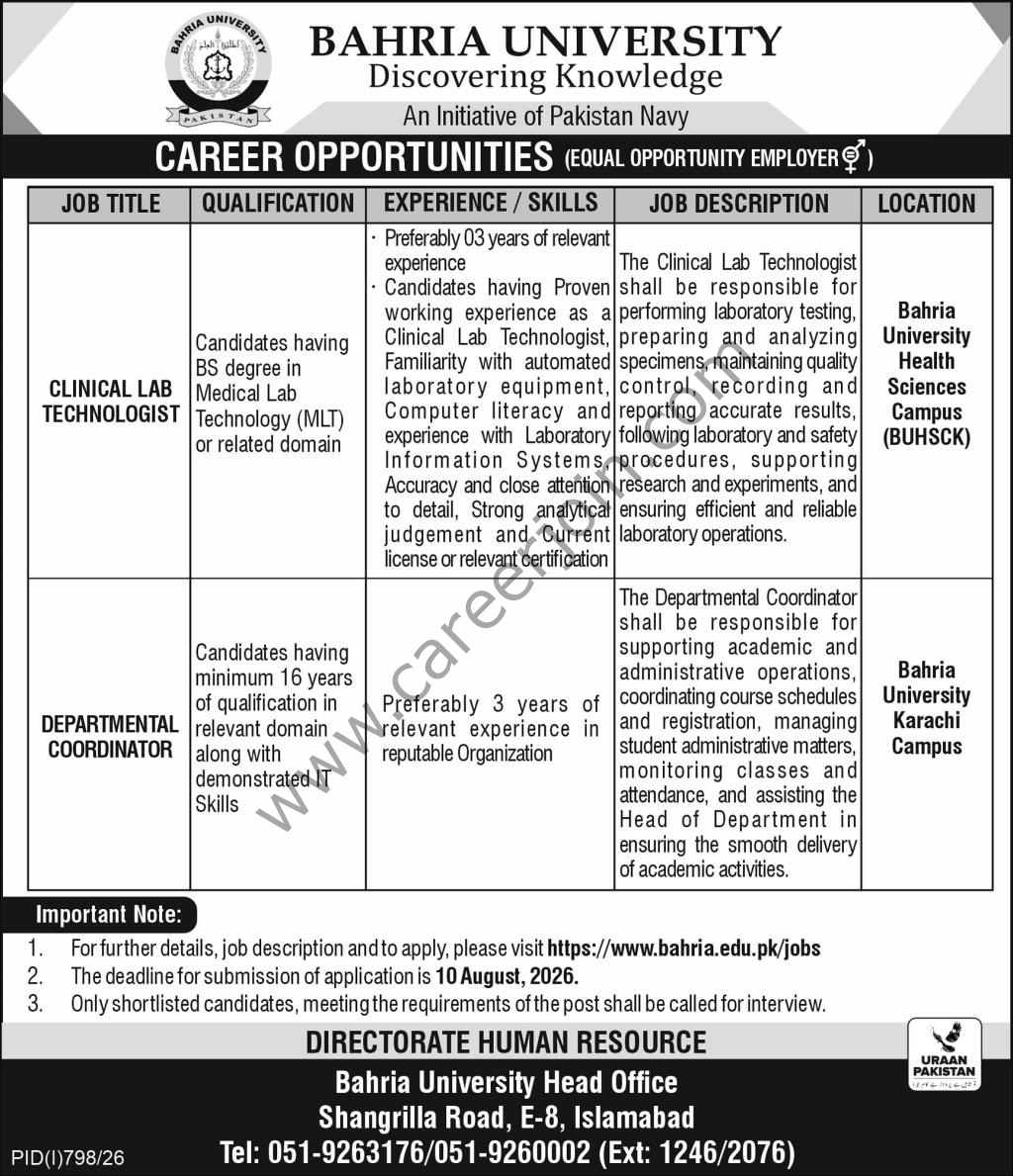 Bahria University Jobs 26 July 2026 Express 1