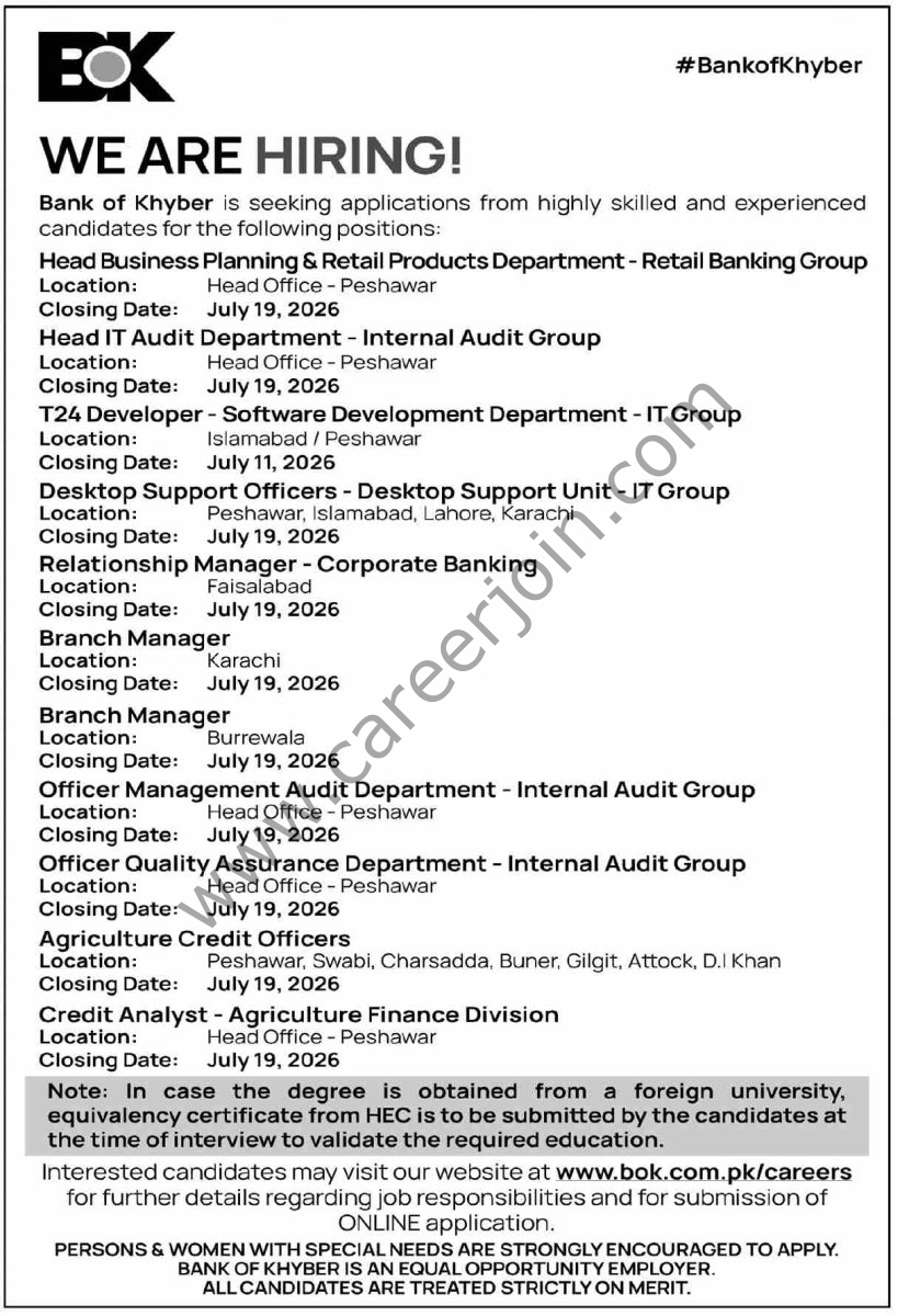 Bank of Khyber BOK Jobs 05 July 2026 Dawn 1