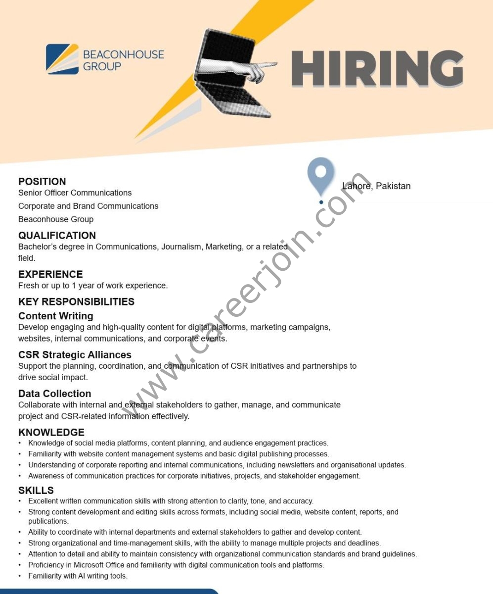 Beaconhouse Group Jobs Senior Officer Communications 1