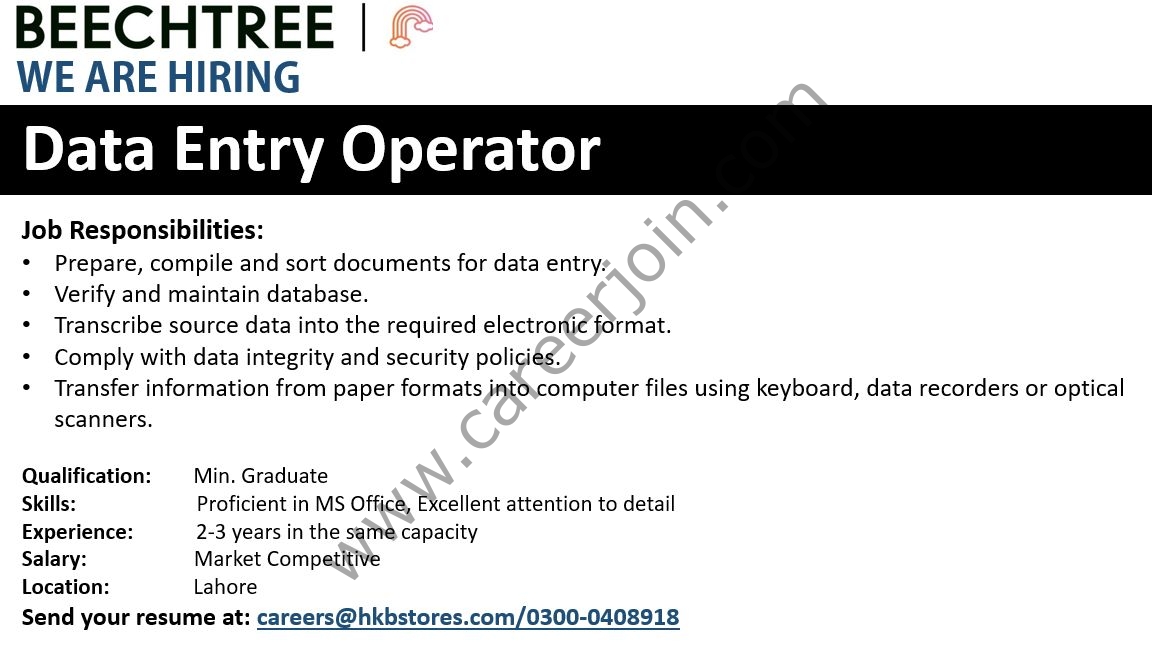 Beechtree Jobs Data Entry Operator 1