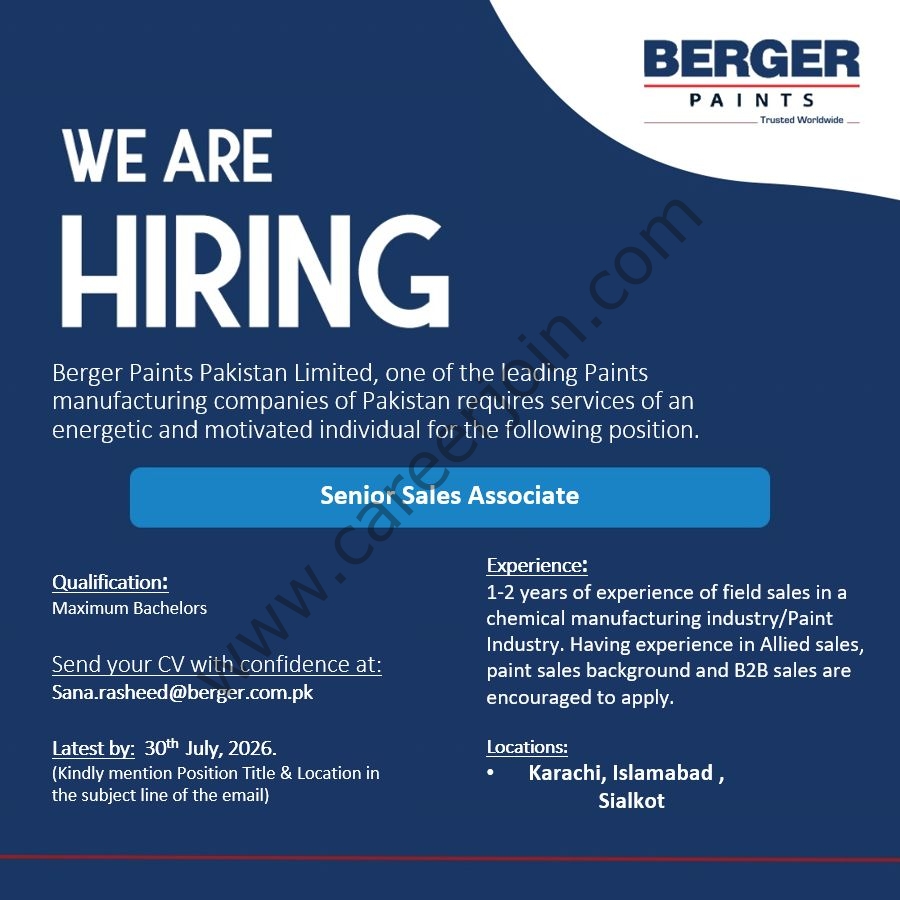 Berger Paints Pakistan Jobs July 2026 1