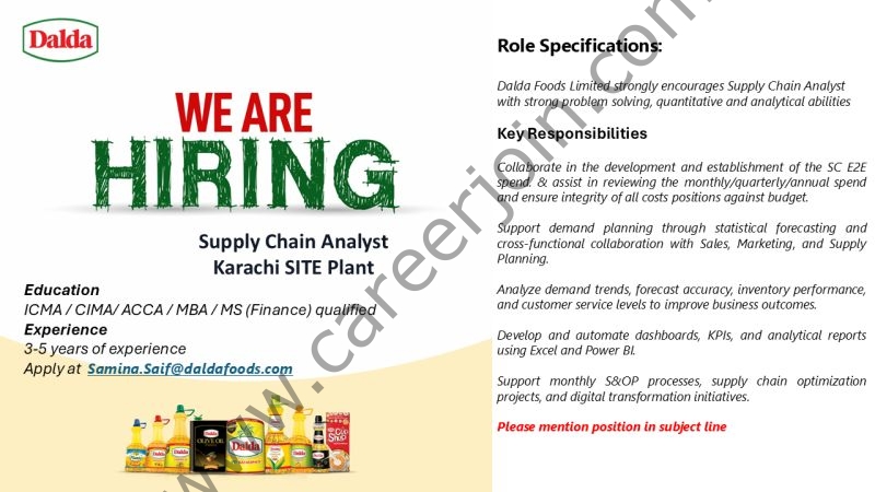 Dalda Foods Limited Jobs Supply Chain Analyst 1