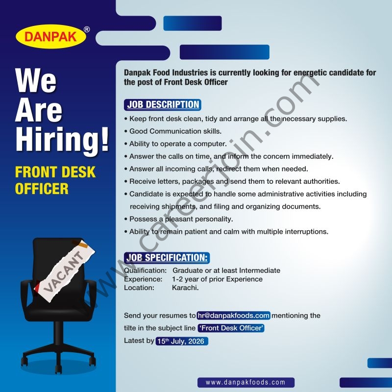Danpak Industries Pvt Ltd Jobs Front Desk Officer 1