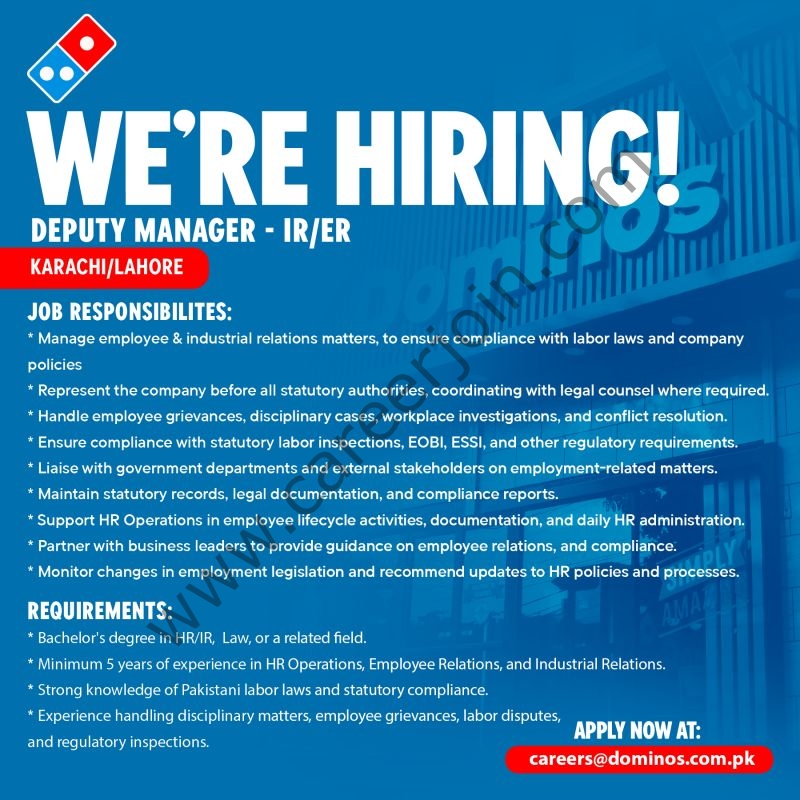 Domino's Pizza Jobs Deputy Manager Industrial/Employee Relations 1
