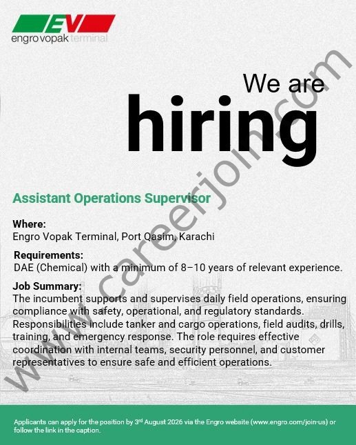 Engro Vopak Terminal Jobs Assistant Operations Supervisor 1
