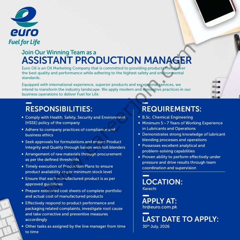 Euro Oil Pakistan Jobs Assistant Production Manager 1