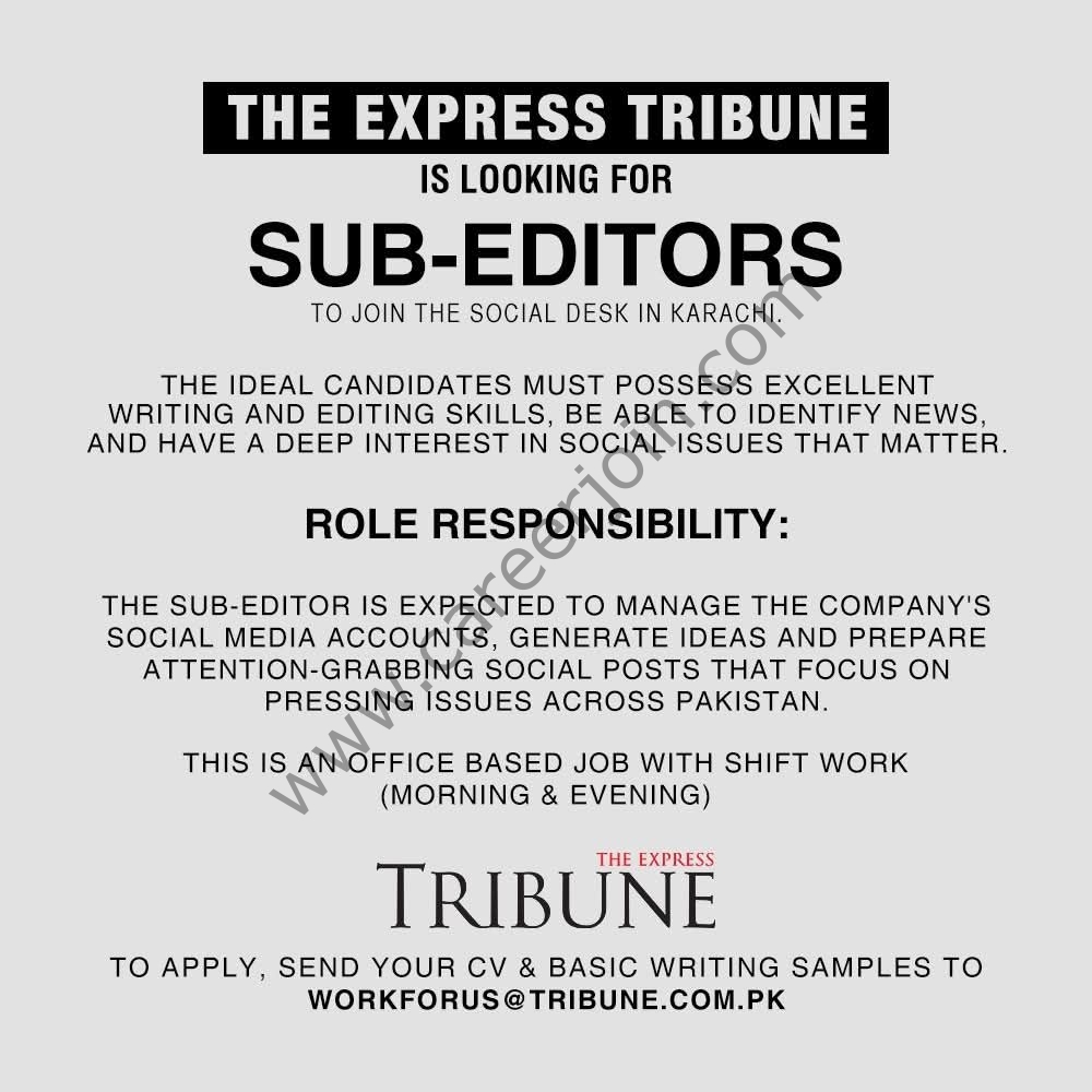 Express Tribune Jobs Sub-Editors 1