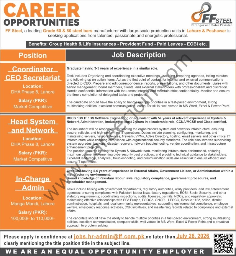 FF Steel Jobs July 2026 1