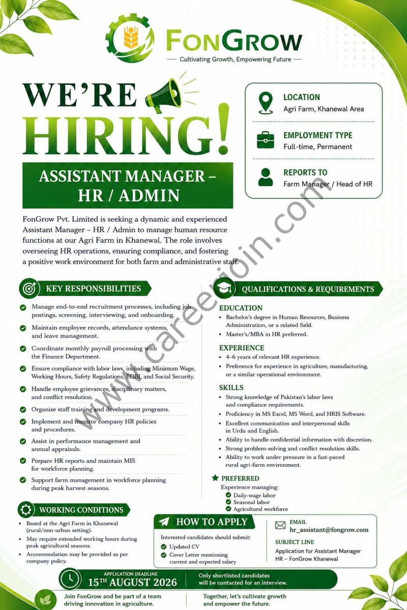 FonGrow Pvt Ltd Jobs Assistant Manager HR / Admin 1