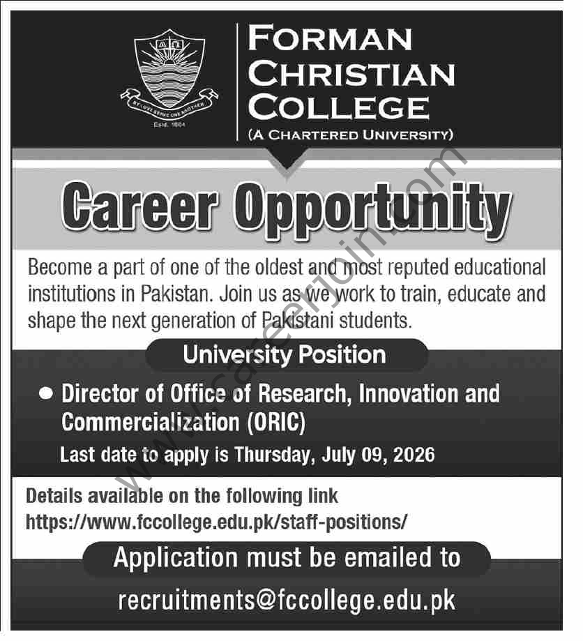 Forman Christian College Jobs 20 June 2026 Dawn 1