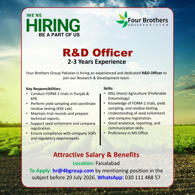 Four Brothers Pakistan Jobs R&D Officer 1