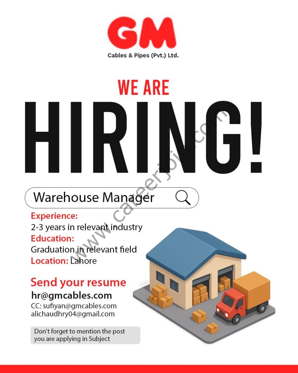 GM Cables & Pipes (Pvt) Ltd Jobs July 2026 2