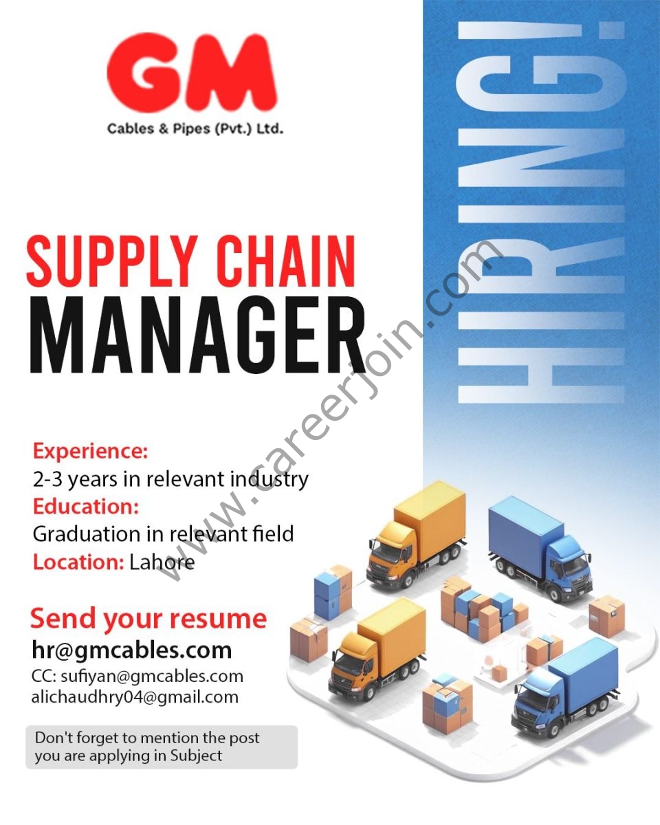 GM Cables & Pipes (Pvt) Ltd Jobs July 2026 1