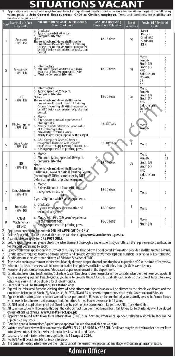 General Headquarters GHQ Jobs 26 July 2026 Express Tribune 1