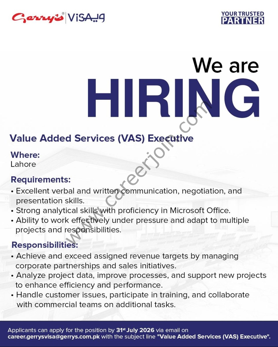 Gerry's Visa Jobs Value Added Services (VAS) Executive 1