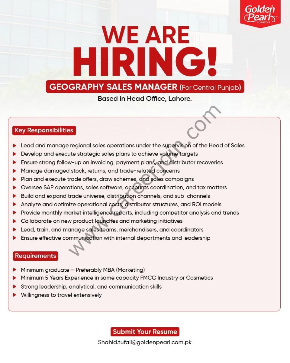 Golden Pearl Cosmetics Pvt Ltd Jobs Geography Sales Manager 1