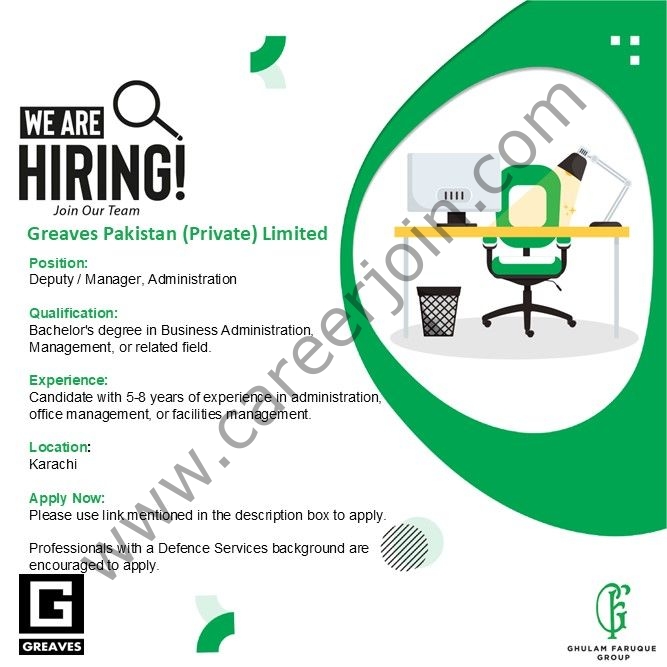 Greaves Pakistan (Private) Limited Jobs Deputy / Manager Administration 1