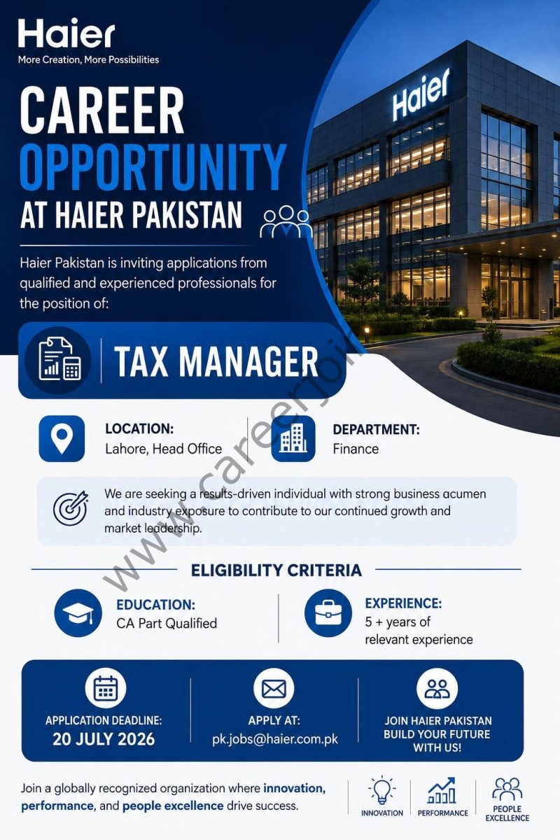 Haier Pakistan Jobs Tax Manager  1