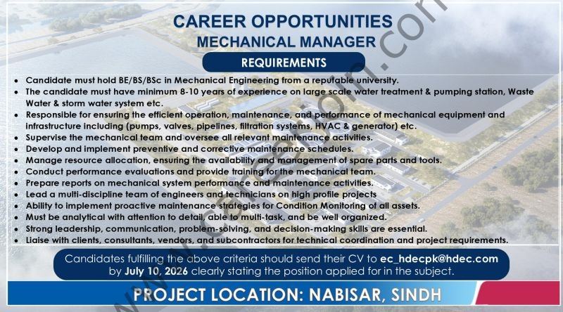 HDEC Engineering Pvt Ltd Jobs Mechanical Manager Professionals 1