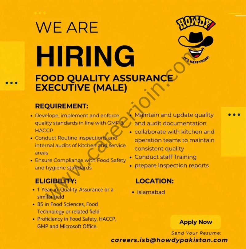 HOWDY Pakistan Jobs Food Quality Assurance Executive 1