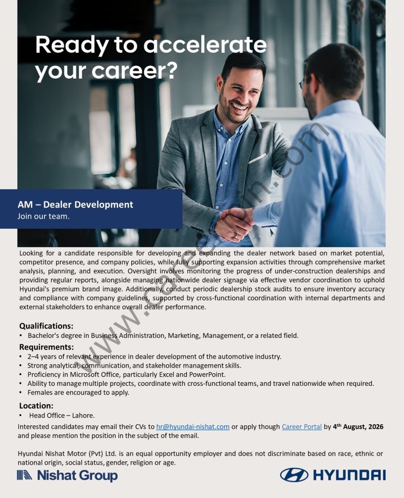 Hyundai Nishat Motor Pvt Ltd Jobs AM Dealer Development 1