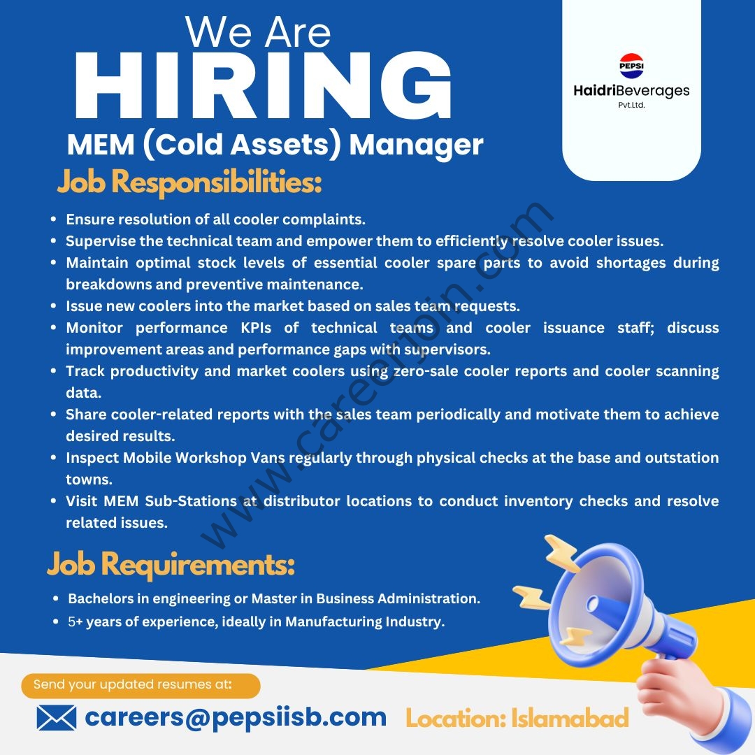 Haidri Beverages Pvt Ltd Jobs MEM (Cold Assets) Manager 1