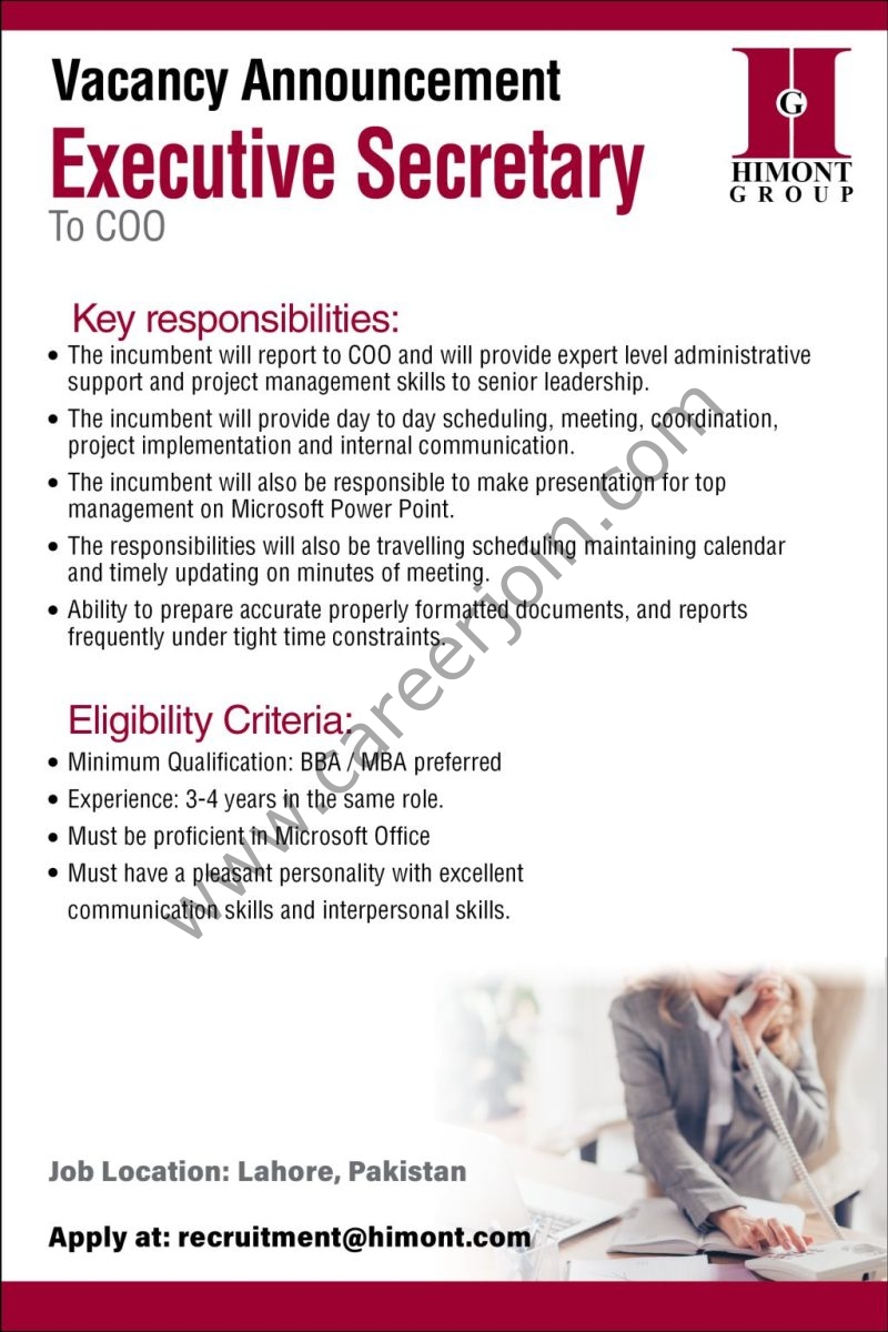 Himont Group Jobs Executive Secretary To COO 1