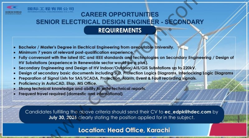HydroChina International Engineering Pvt Ltd Jobs Senior Electrical Secondary Design Engineer 1