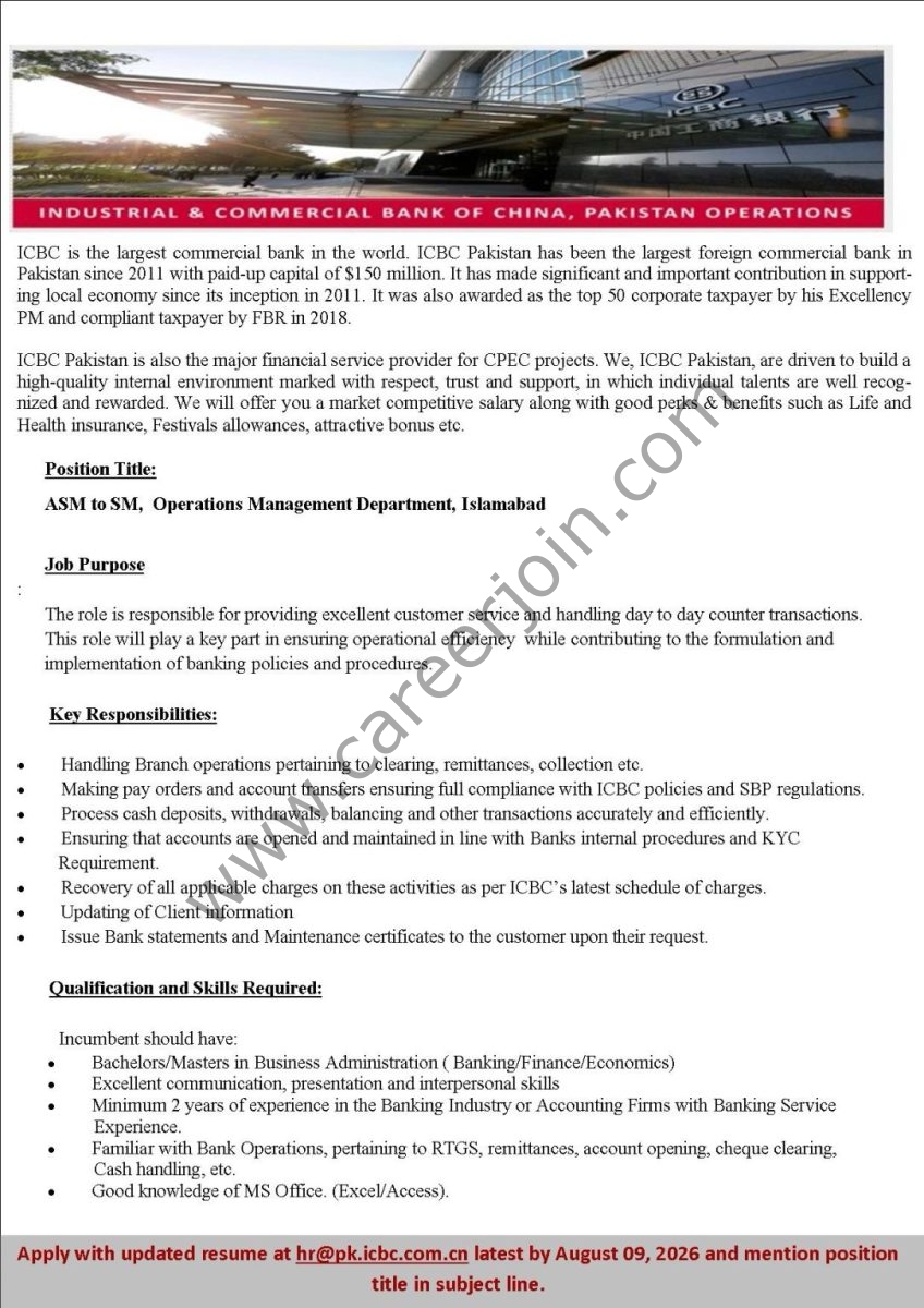 ICBC Pakistan Operations Jobs ASM to SM 1
